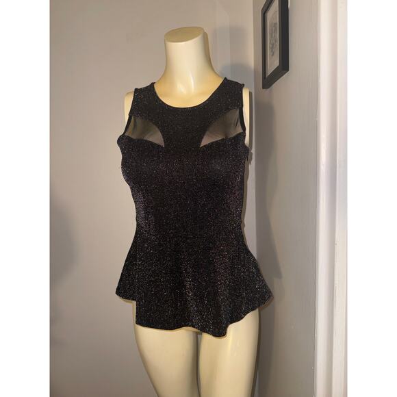 GUESS Size Small Black Sparkling Sleeveless Top Peplum Top Blouse New Years Eve - Picture 7 of 11
